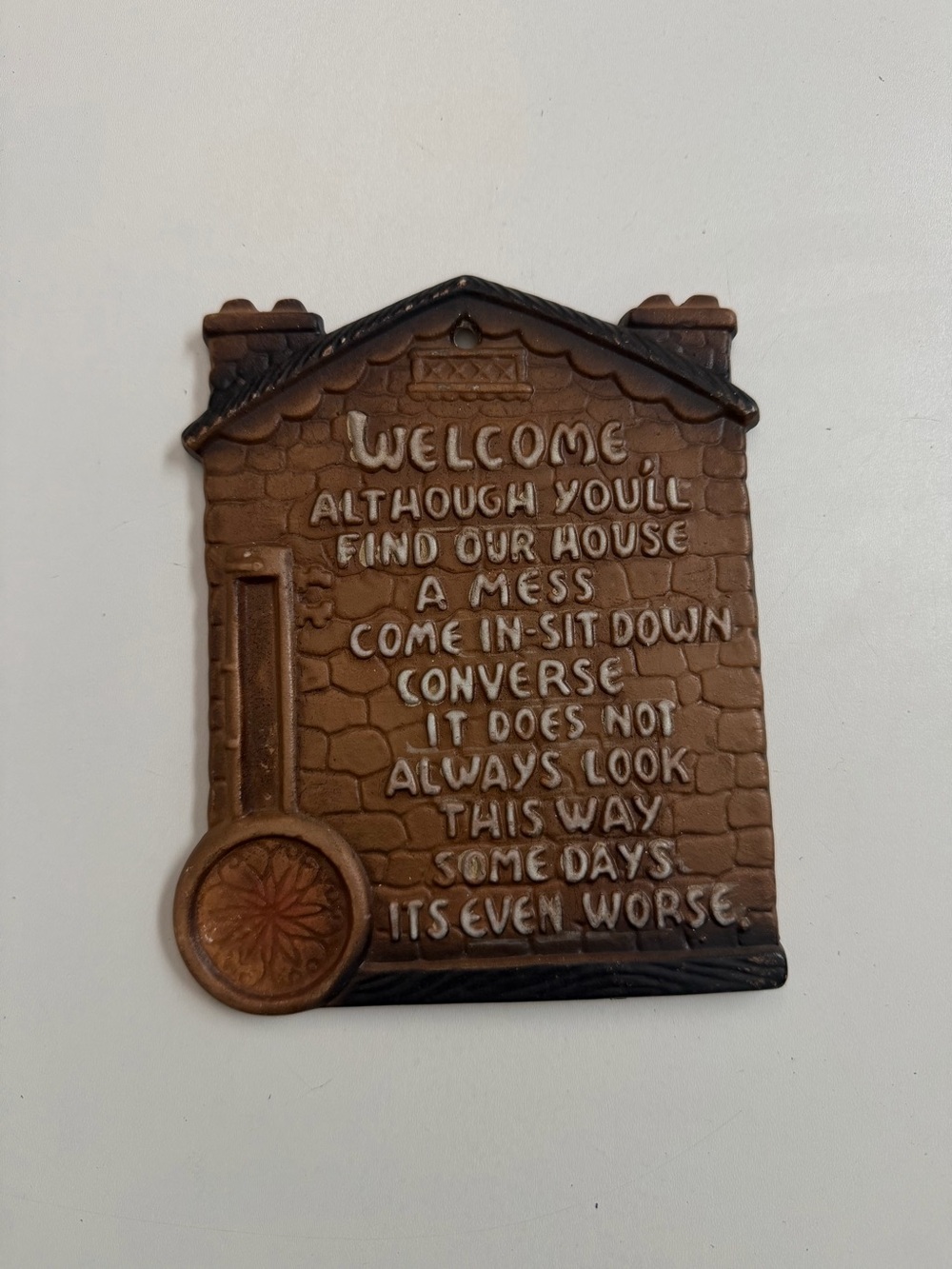 Vintage Welcome Sign Plaque Ceramic Terra Cotta Mess House Gag Gift Made Japan